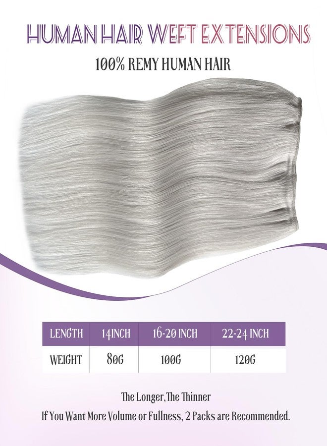 Smavida Sew in Hair Extensions Real Human Hair for White Women Platinum Silver Sew in Weft Hair Extensions Soft Straight Bundles Short Remy Hair 80Gram 14 Inch - Image 2