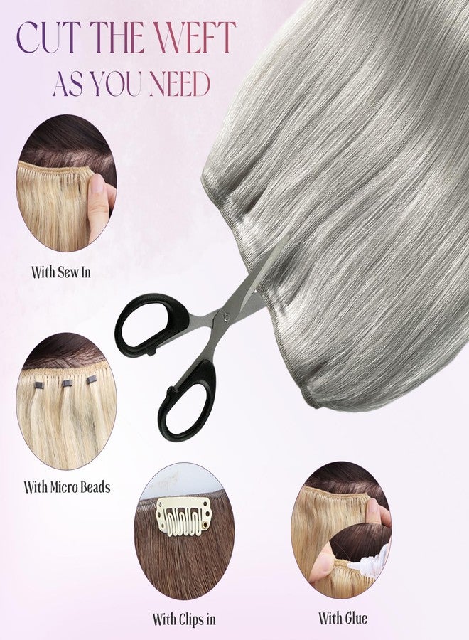 Smavida Sew in Hair Extensions Real Human Hair for White Women Platinum Silver Sew in Weft Hair Extensions Soft Straight Bundles Short Remy Hair 80Gram 14 Inch - Image 4