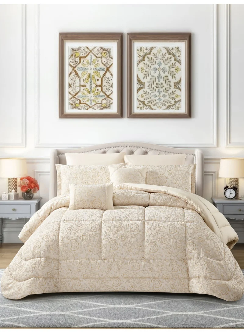 Donetella Luxury 5-Piece Comforter Set – twin size Size, Poly Jacquard Fabric, Soft 350 GSM Fill – Includes Comforter, Fitted Sheet, Pillowcases, Pillow Shams &amp; Decorative Filled Cushions