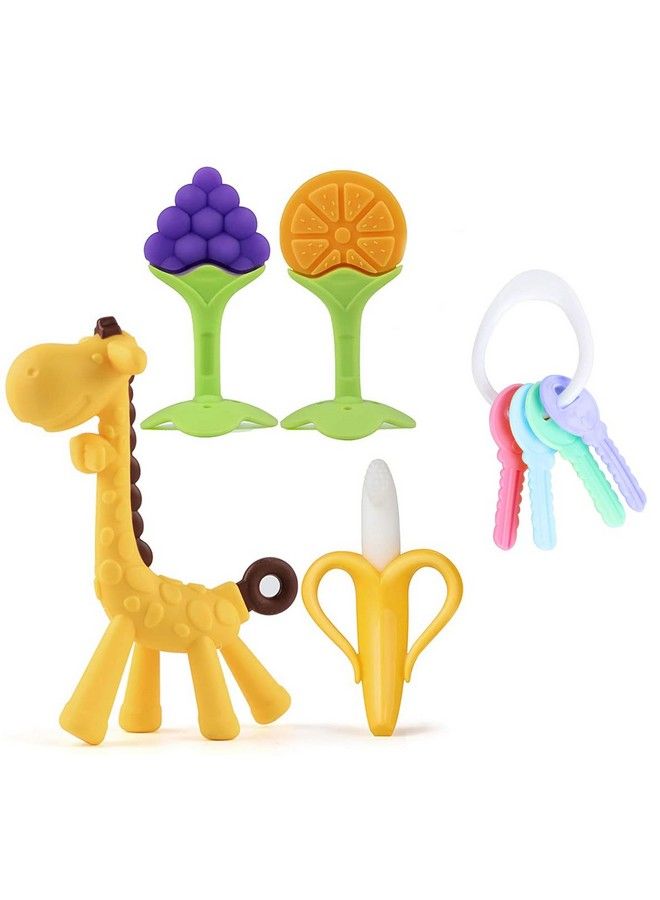 Alya The Cheeky Kidzz Baby Silicone Giraffe Teether ; 1 Banana ; 2 Fruit Shape Teether & Key Teether (Design 203) - Image 1