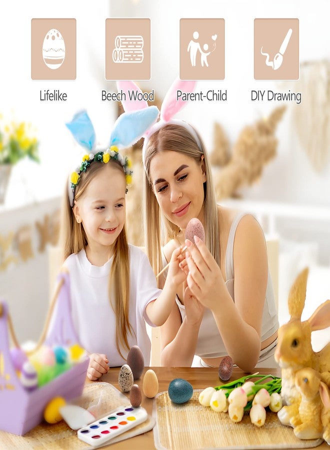OESSUF Wooden Fake Eggs Easter Eggs Play Eggs for Toddlers Pretend Wood Egg Decor for Play Kitchen Artificial Decorative Eggs for Crafts Toy Food (12PCs) - Image 4