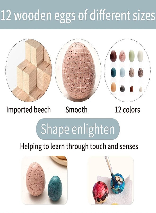 OESSUF Wooden Fake Eggs Easter Eggs Play Eggs for Toddlers Pretend Wood Egg Decor for Play Kitchen Artificial Decorative Eggs for Crafts Toy Food (12PCs) - Image 3