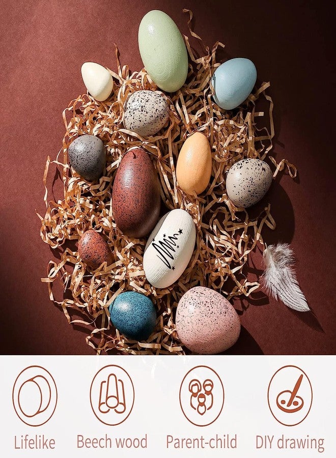 OESSUF Wooden Fake Eggs Easter Eggs Play Eggs for Toddlers Pretend Wood Egg Decor for Play Kitchen Artificial Decorative Eggs for Crafts Toy Food (12PCs) - Image 2