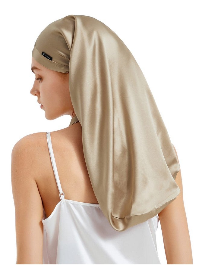 LilySilk Mulberry Silk Sleep Cap 100% 19 Momme Long Silk Bonnet For Curly Hair, Night Cap For Sleeping, Silk Hair Wrap For Women Coffee - Image 1