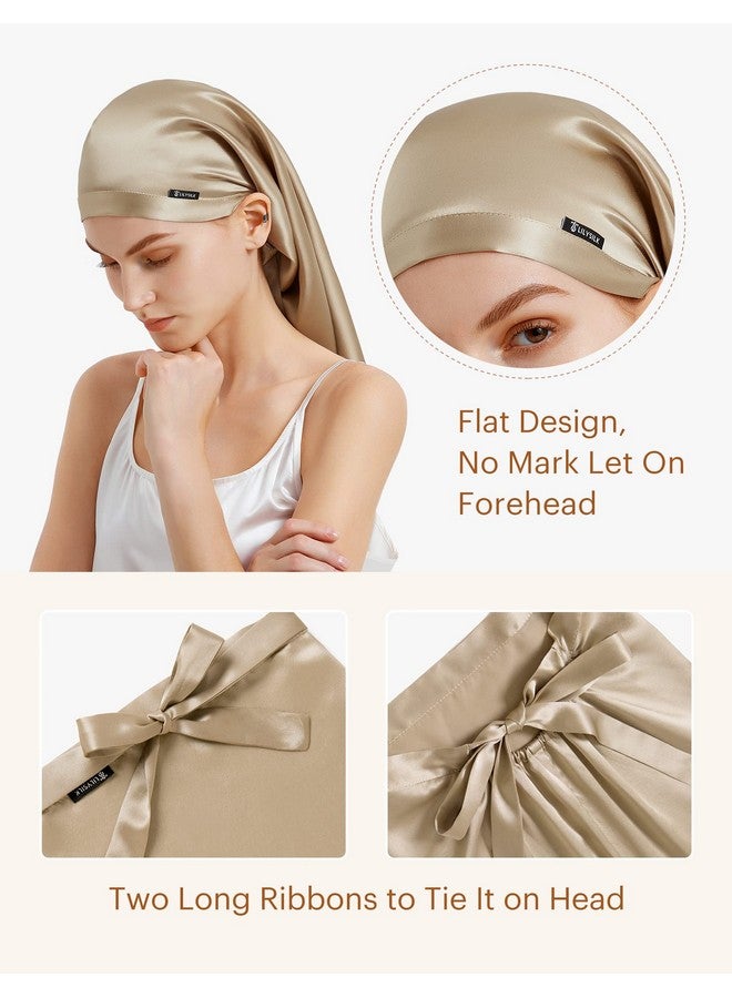 LilySilk Mulberry Silk Sleep Cap 100% 19 Momme Long Silk Bonnet For Curly Hair, Night Cap For Sleeping, Silk Hair Wrap For Women Coffee - Image 4