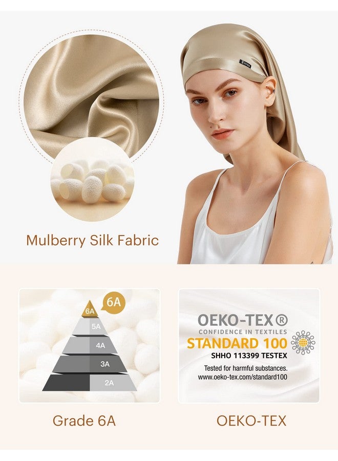 LilySilk Mulberry Silk Sleep Cap 100% 19 Momme Long Silk Bonnet For Curly Hair, Night Cap For Sleeping, Silk Hair Wrap For Women Coffee - Image 5