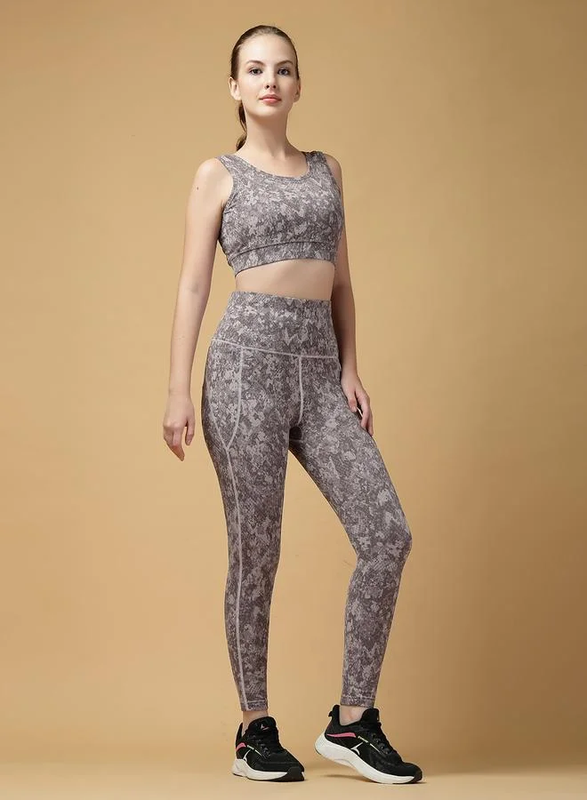 Take Two Take Two Round Neck Printed Sports Bra and Leggings Set