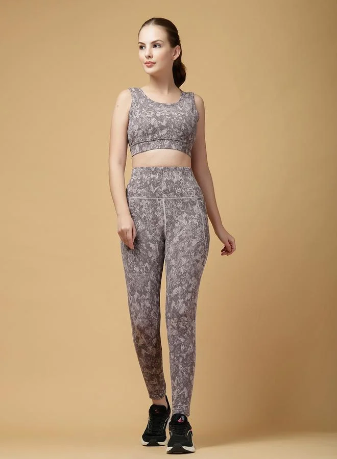Take Two Take Two Round Neck Printed Sports Bra and Leggings Set