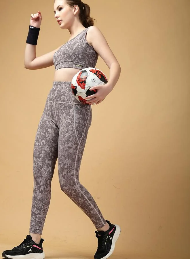 Take Two Take Two Round Neck Printed Sports Bra and Leggings Set