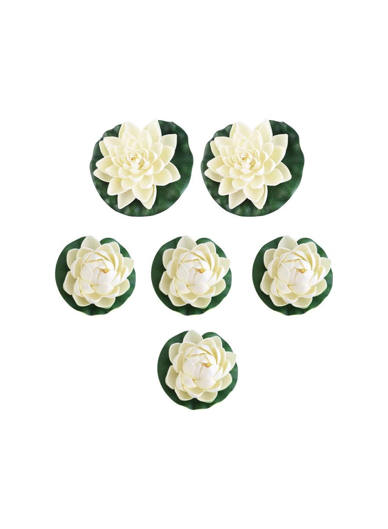 GGOOT 6pcs Artificial Floating Foam Lotus Flowers, White Lifelike Foam Pond Plants Lotus Lilies for Home Decor (2pcs 7 inch/4pcs 4 inch)  - Image 1