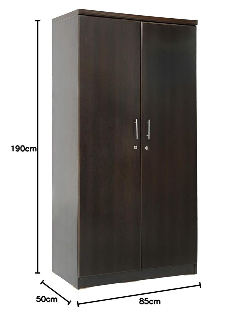 اي اف تي خزانة ملابس واسعة ذات بابين من مادة MDF مع حجرات قابلة للقفل ومفصلات معدنية متينة ورفوف متعددة للتخزين المنظم - تتميز بلمسة نهائية من اللون البني الداكن الفاخر من Wangi (Arfan) - Image 5