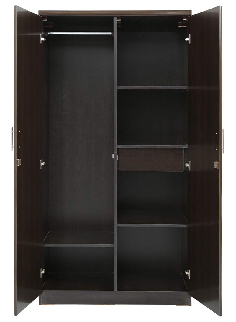 اي اف تي خزانة ملابس واسعة ذات بابين من مادة MDF مع حجرات قابلة للقفل ومفصلات معدنية متينة ورفوف متعددة للتخزين المنظم - تتميز بلمسة نهائية من اللون البني الداكن الفاخر من Wangi (Arfan) - Image 4