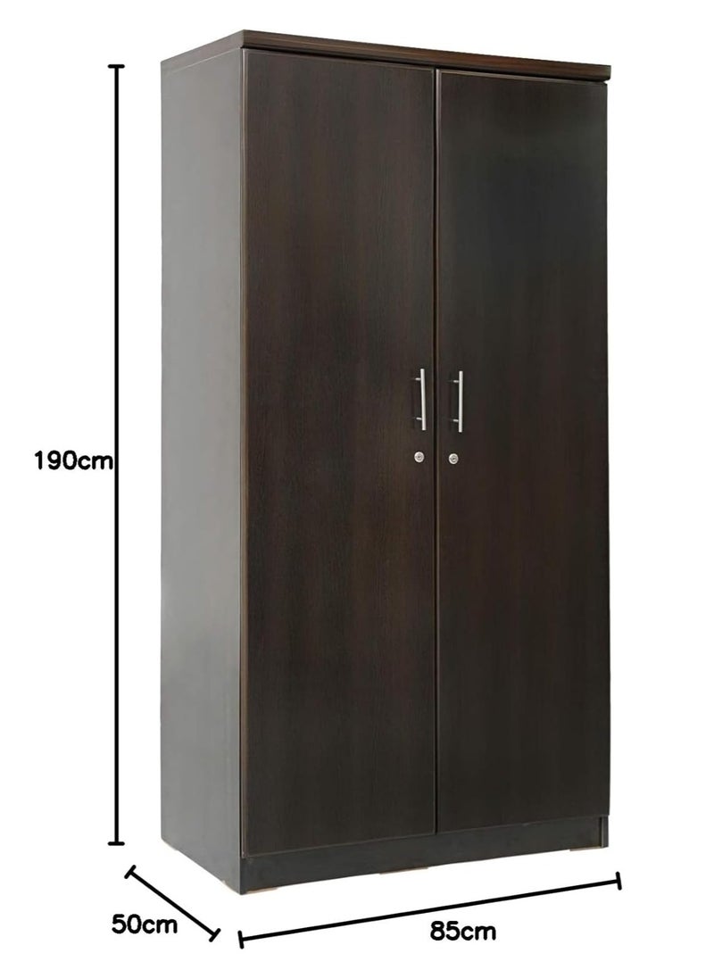 AFT - Spacious Two-Door MDF Wardrobe with Lockable Compartments, Durable Metal Hinges, and Multiple Shelves for Organized Storage – Featuring Premium Wangi Dark Brown Finish (Arfan) - Image 1