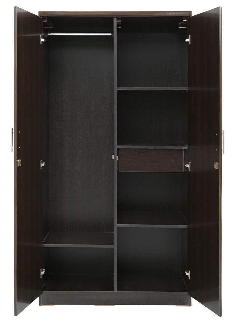 AFT - Spacious Two-Door MDF Wardrobe with Lockable Compartments, Durable Metal Hinges, and Multiple Shelves for Organized Storage – Featuring Premium Wangi Dark Brown Finish (Arfan) - Image 1