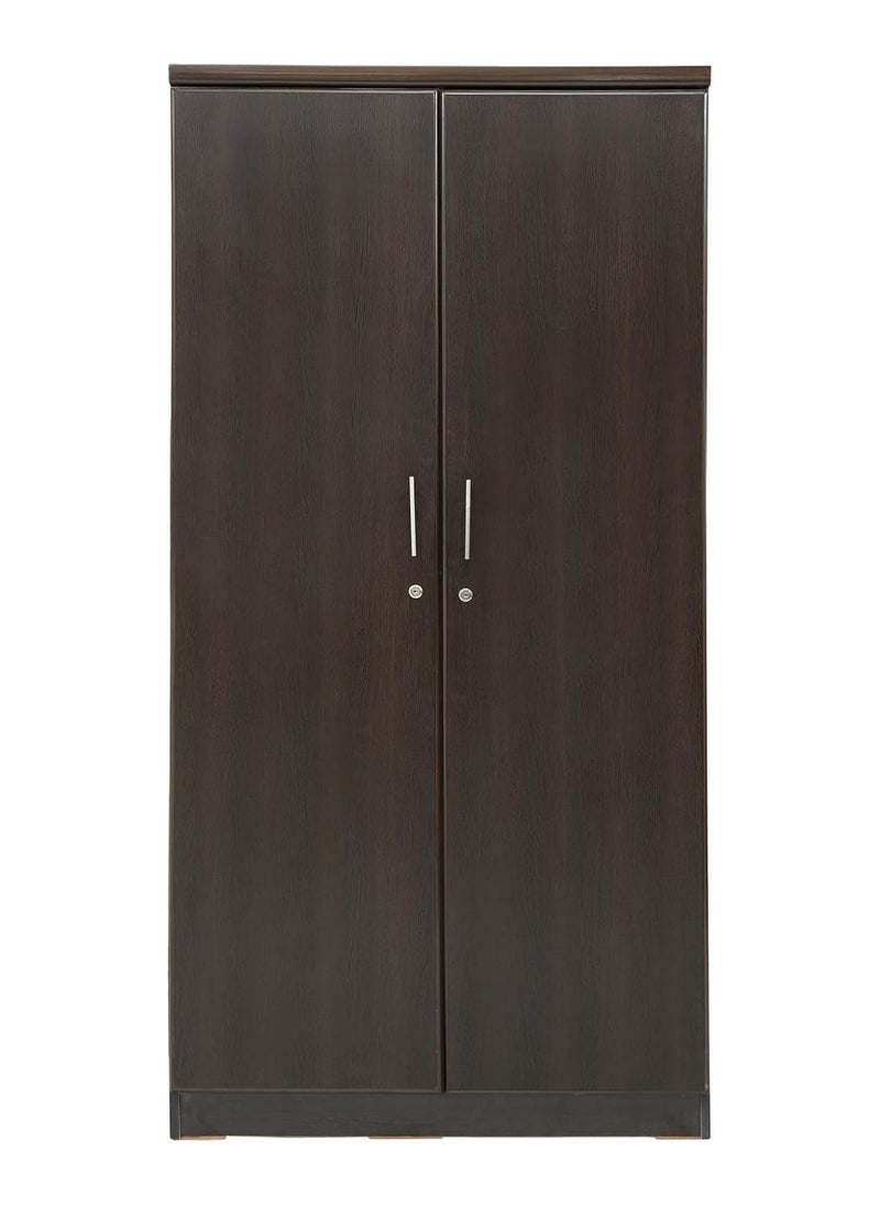 AFT - Spacious Two-Door MDF Wardrobe with Lockable Compartments, Durable Metal Hinges, and Multiple Shelves for Organized Storage – Featuring Premium Wangi Dark Brown Finish (Arfan) - Image 1