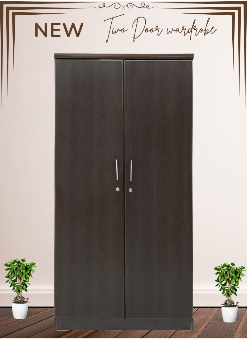 AFT - Spacious Two-Door MDF Wardrobe with Lockable Compartments, Durable Metal Hinges, and Multiple Shelves for Organized Storage – Featuring Premium Wangi Dark Brown Finish (Arfan) - Image 1