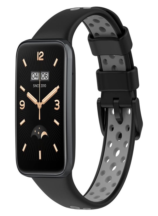 AWADUO Compatible with Xiaomi Mi Band 7 Pro Replacement Band, Replacement Silicone Wrist Strap Bracelet Band for Men Women, Soft And Durable(Black+Grey) - Image 2