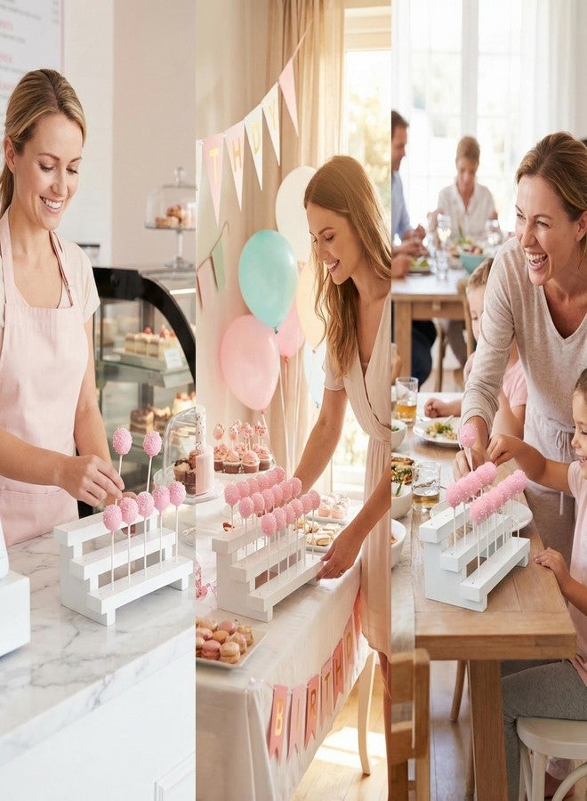 NANGOPOP حامل عرض كيك بوب من نانغوبوب - حامل مصاصات خشبي بثلاث طبقات، حامل مصاصات بـ 17 فتحة لطاولة الحلويات في حفلات الزفاف وأعياد الميلاد - أبيض، قابل للطي، يناسب أعواد المصاصات حتى 4 مم (5/32 بوصة) - Image 2