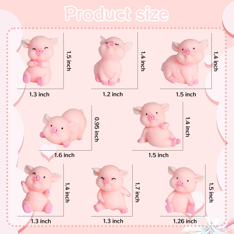 Morofme 8pcs Miniature Pig Figurines  Pig Cake Topper Cupcake topper  Mini Pig Cerdo Characters Toy  Pig Cake Decorations for Kids Birthday Baby Shower Pig Theme Party Supplies - Image 2