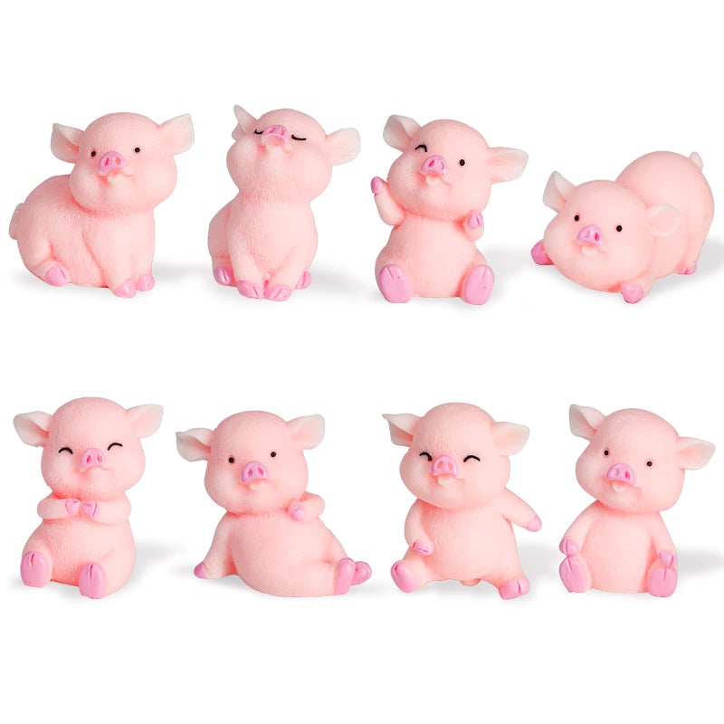 Morofme 8pcs Miniature Pig Figurines  Pig Cake Topper Cupcake topper  Mini Pig Cerdo Characters Toy  Pig Cake Decorations for Kids Birthday Baby Shower Pig Theme Party Supplies - Image 1