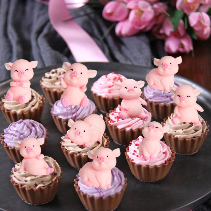 Morofme 8pcs Miniature Pig Figurines  Pig Cake Topper Cupcake topper  Mini Pig Cerdo Characters Toy  Pig Cake Decorations for Kids Birthday Baby Shower Pig Theme Party Supplies - Image 3