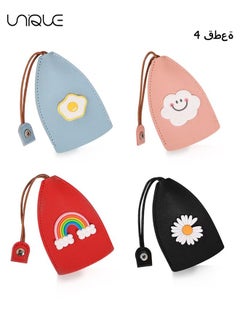 4Pcs Cute Key Fob Case, PU Leather Car Key Case, Portable Key Pouch, High-quality PU Leather, Cute Cartoon Patterns, Hidden Keychain, for Car Keys, Personalized Pull Out Key Bag