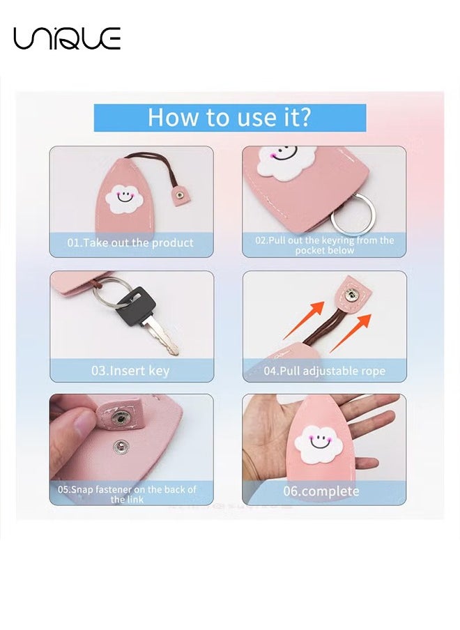 Unique - 4Pcs Cute Key Fob Case, PU Leather Car Key Case, Portable Key Pouch, High-quality PU Leather, Cute Cartoon Patterns, Hidden Keychain, for Car Keys, Personalized Pull Out Key Bag - Image 1