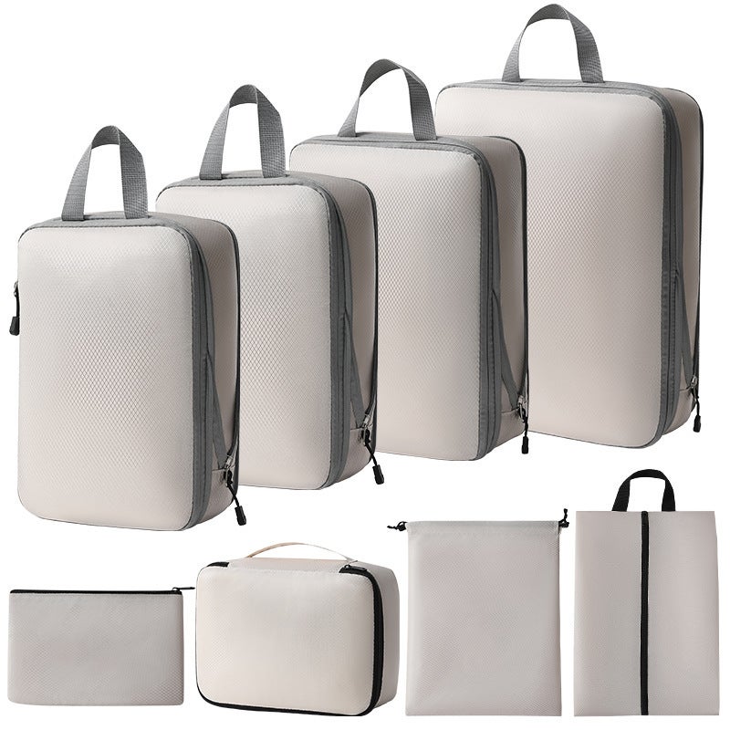 Travel Organizer Packing Cubes LuggageThree-piece set + s + shoe bag + bra bag + flat pocket + drawstring pocket (beige eight-piece set) Three-piece set + s + shoe bag + bra bag + flat pocket + drawstring pocket (beige eight-piece set)