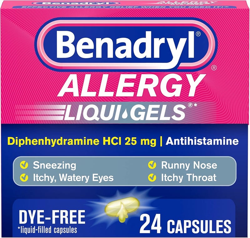 Benadryl بنادريل لتخفيف الحساسية ليكوي جيل 24 حبة كريم لإيقاف الحكة 1 أونصة لتخفيف الحكة في الهواء الطلق - Image 2