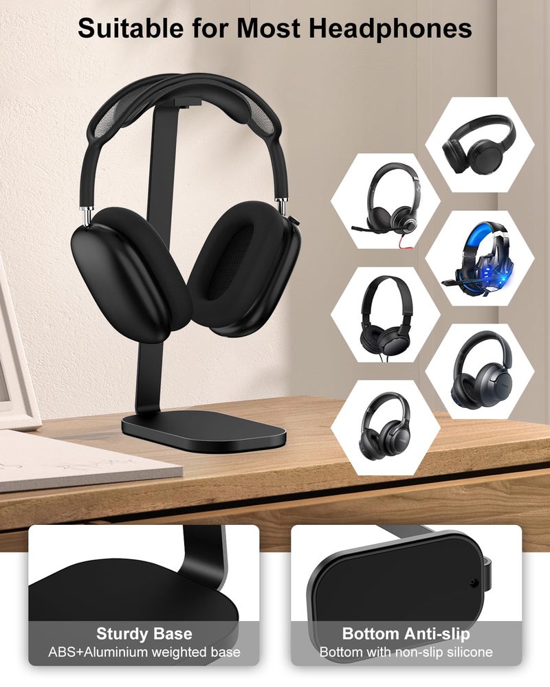 VICHYIE حامل سماعات VICHYIE لسماعات AirPods Max، حامل سماعات مع قضيب دعم من الألمنيوم، قاعدة ثقيلة لحامل السماعات - أسود - Image 5