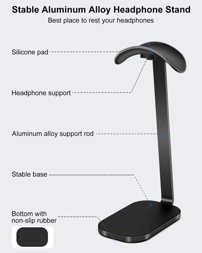 VICHYIE حامل سماعات VICHYIE لسماعات AirPods Max، حامل سماعات مع قضيب دعم من الألمنيوم، قاعدة ثقيلة لحامل السماعات - أسود - Image 2