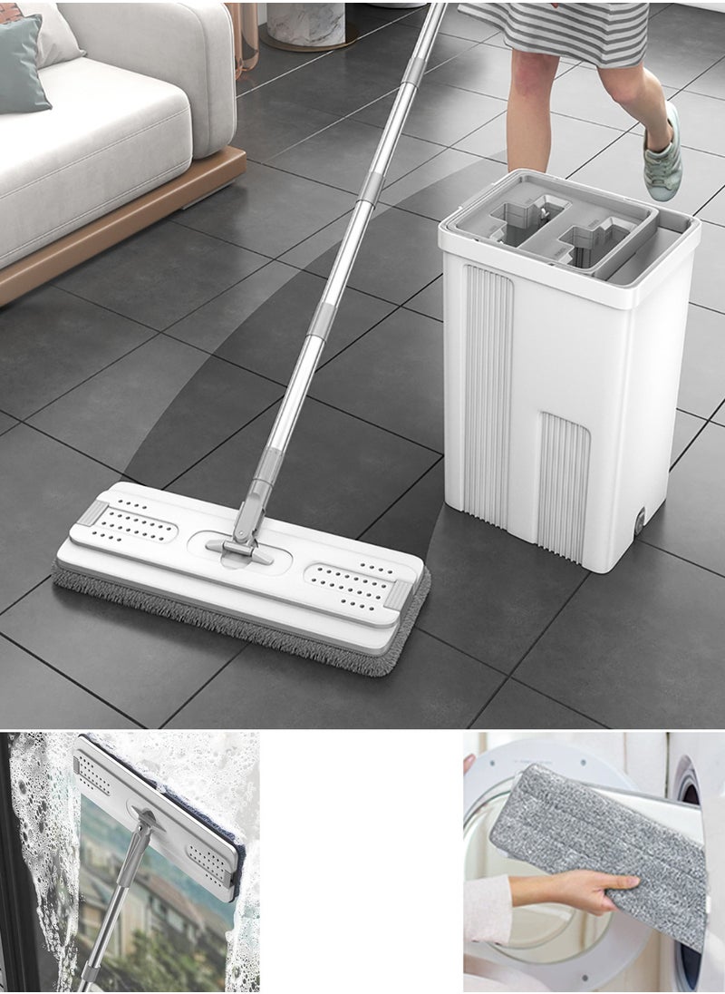 Qiccijoo - Qiccijoo Mop and Bucket with Wringer Set,Hands Free Flat Floor Mop and Bucket Set for Home Floor Cleaning,Stainless-Steel Handle 4 Washable & Reusable Microfiber Pads for Hardwood Laminate Floors,Tile - Image 1