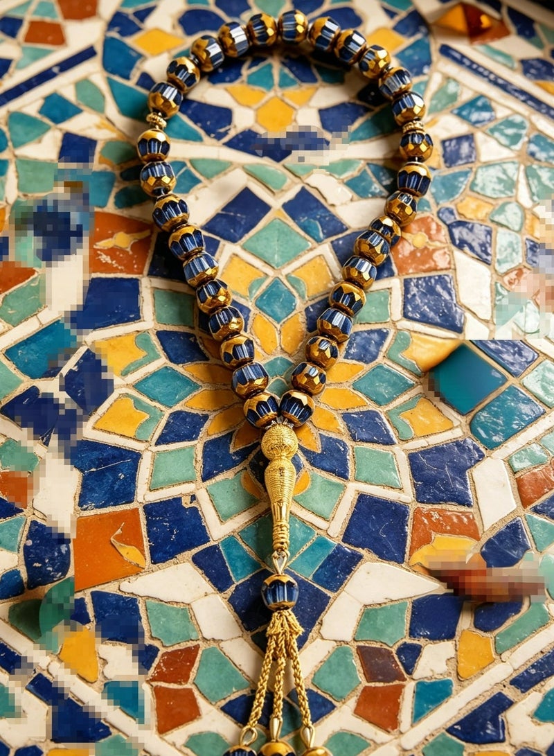 اسم المحتوى ناريلا مسبحة تسبيح إسلامية أسطوانية مطلية بالذهب بألوان سوداء وذهبية متناقضة 33 حبة مخططة عتيقة، مسبحة مسلمة بشرابة معدنية بثلاث حبات للصلاة والذكر - Image 4