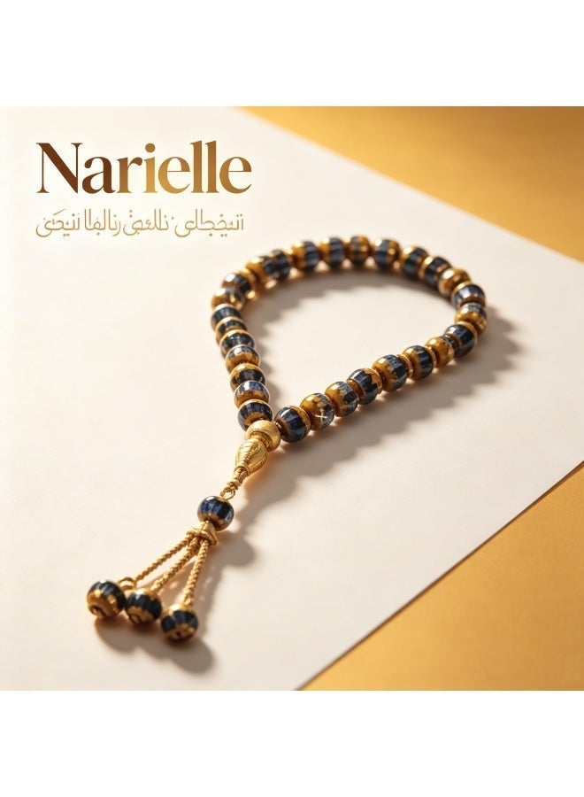 Nariele 33 Beads Gold Plated Black & Gold Contrast Cylinder Islamic Tasbih Prayer Beads, Vintage Stripe Muslim Rosary with Triple Bead Metal Tassel for Salah Dhikr - Image 3