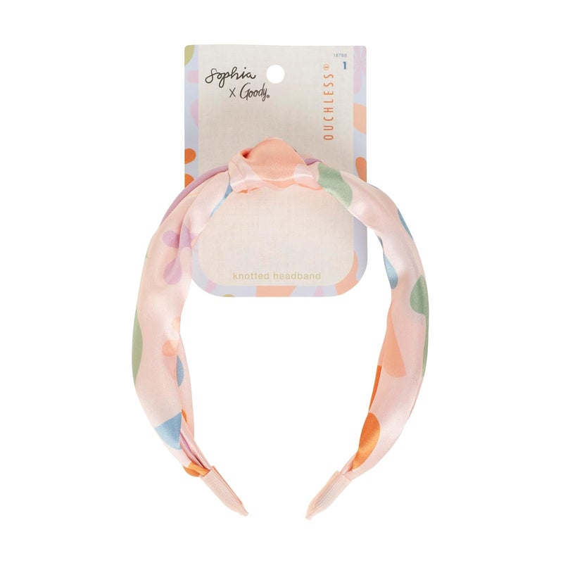 Goody X Sophia Yeshi Ouchless Hold Knotted Headband, Satin-Wrapped Headbands for Women & Men, Gentle Hold, Wide Headband with Beautiful Bold Print