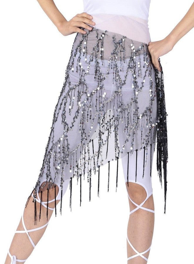 ZLTdream Belly Dance Sequin Triangle Hip Scarf Black-silver - Image 3