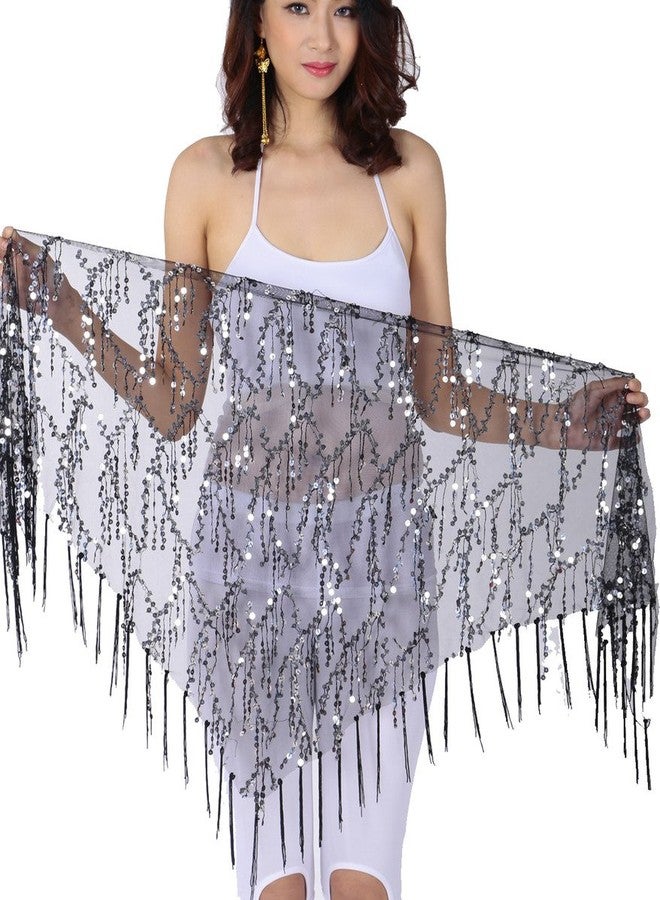 ZLTdream Belly Dance Sequin Triangle Hip Scarf Black-silver - Image 1