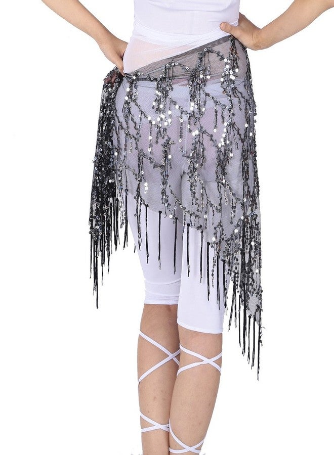 ZLTdream Belly Dance Sequin Triangle Hip Scarf Black-silver - Image 4