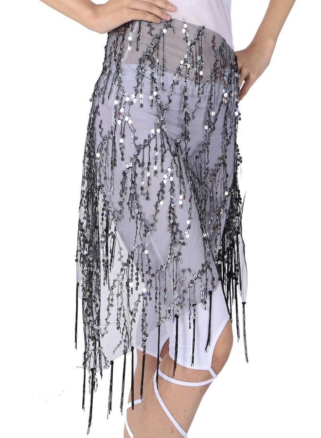 ZLTdream Belly Dance Sequin Triangle Hip Scarf Black-silver - Image 2