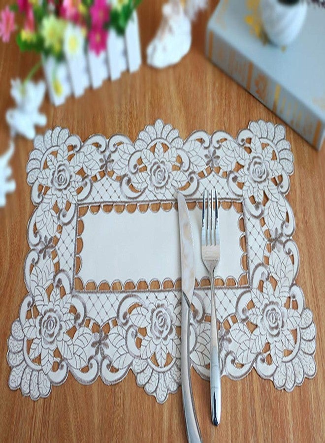 AMZALI Brown Flower Embroidered Stain Resistant Placemats, Vinyl Washable Lace Lunchmat Place Mats, Home Kitchen Dining Restaurant Table Mats Set of 4 - Image 4
