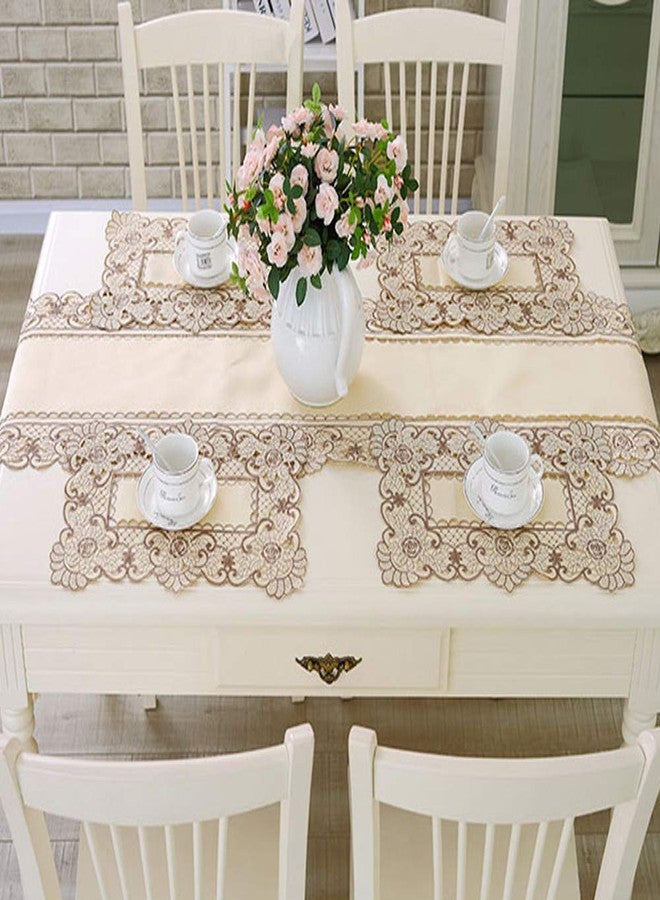 AMZALI Brown Flower Embroidered Stain Resistant Placemats, Vinyl Washable Lace Lunchmat Place Mats, Home Kitchen Dining Restaurant Table Mats Set of 4 - Image 1