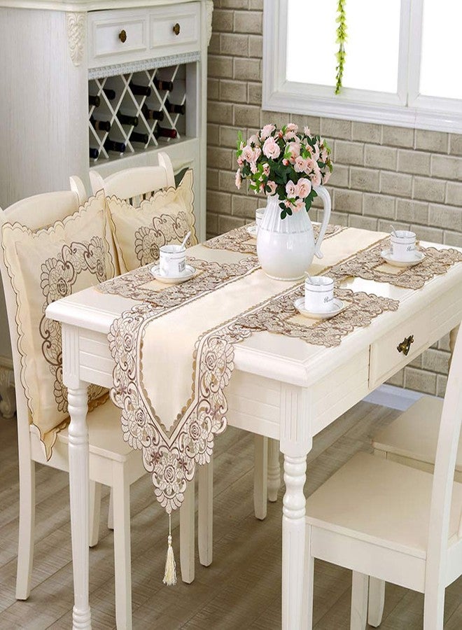 AMZALI Brown Flower Embroidered Stain Resistant Placemats, Vinyl Washable Lace Lunchmat Place Mats, Home Kitchen Dining Restaurant Table Mats Set of 4 - Image 2