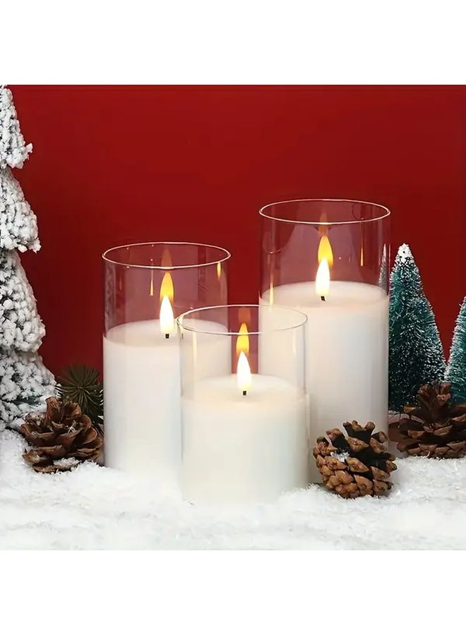 White Flameless LED Candles Set 3pcs 4 5 6 Inch Realistic Flickering Flame Effect - Image 2