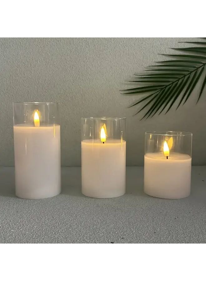White Flameless LED Candles Set 3pcs 4 5 6 Inch Realistic Flickering Flame Effect - Image 1