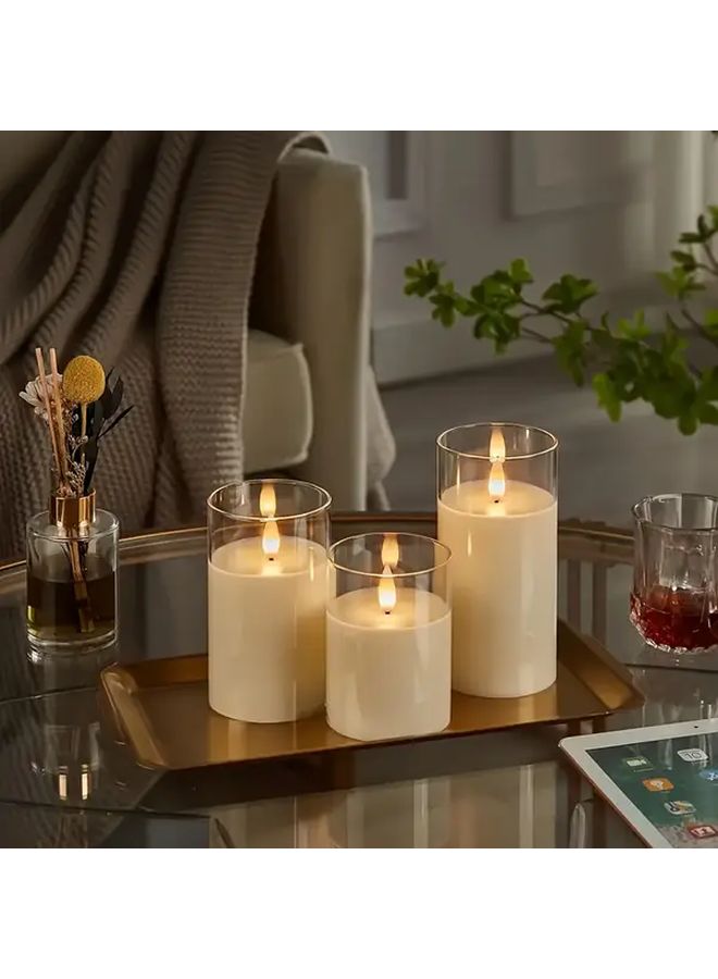White Flameless LED Candles Set 3pcs 4 5 6 Inch Realistic Flickering Flame Effect - Image 3