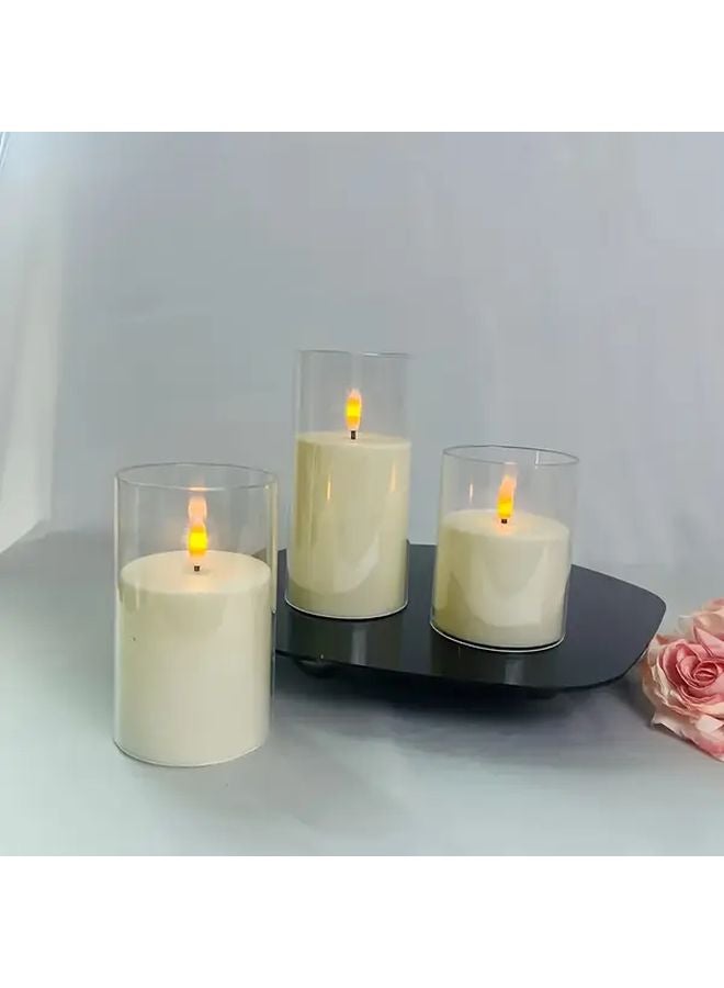 White Flameless LED Candles Set 3pcs 4 5 6 Inch Realistic Flickering Flame Effect - Image 5