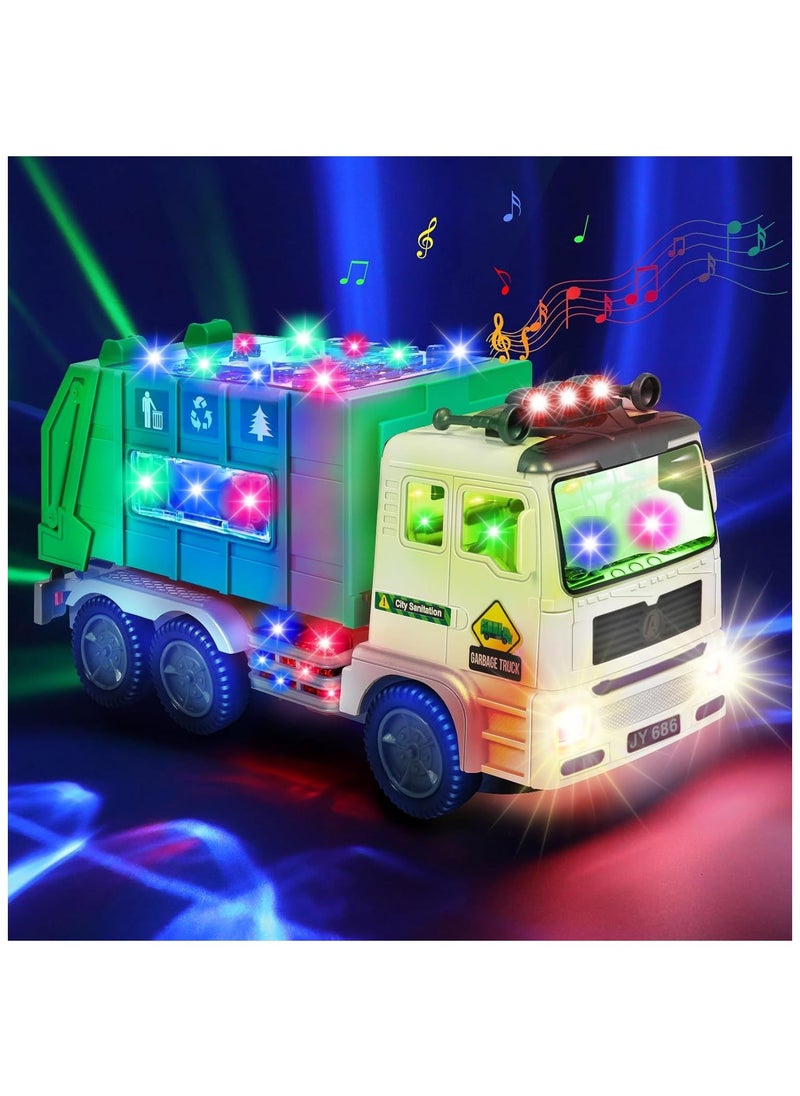 Garbage Truck Toys with Music 4D Led Light Automatic Bump Light up Toys Garbage Truck Engine Push Car Toy Vehicle Trash Truck for Toddler Kids Toy 3 4 5 Year Old Up Boy Girl Birthday Gift  - Image 2