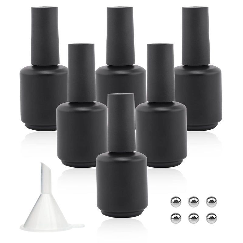 Agidea 6-Pack 15ML Matte Black Empty Nail Polish Bottles with Brush, Mixing Balls & Funnel - Perfect for DIY Nail Polish, Travel & Storing Liquids - Image 1