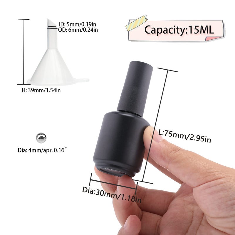 Agidea 6-Pack 15ML Matte Black Empty Nail Polish Bottles with Brush, Mixing Balls & Funnel - Perfect for DIY Nail Polish, Travel & Storing Liquids - Image 2