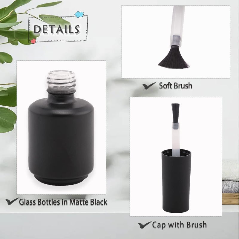 Agidea 6-Pack 15ML Matte Black Empty Nail Polish Bottles with Brush, Mixing Balls & Funnel - Perfect for DIY Nail Polish, Travel & Storing Liquids - Image 3